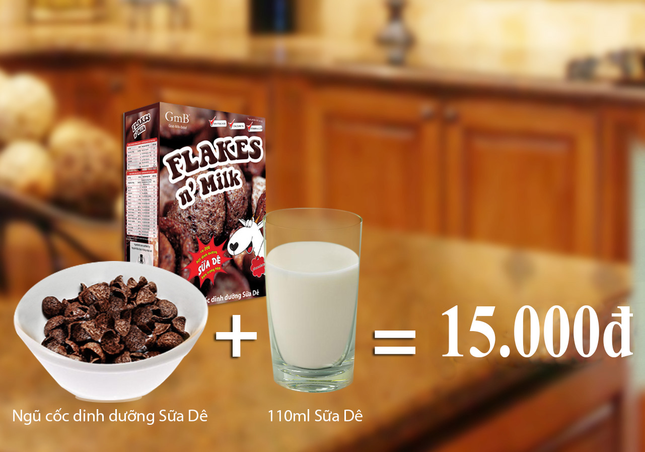 Bánh ngũ cốc sữa dê Flakes n Milk gồm 1 gói bánh 35g và 1 gói sữa dê 20g. nguoi mi an gi de cao lon